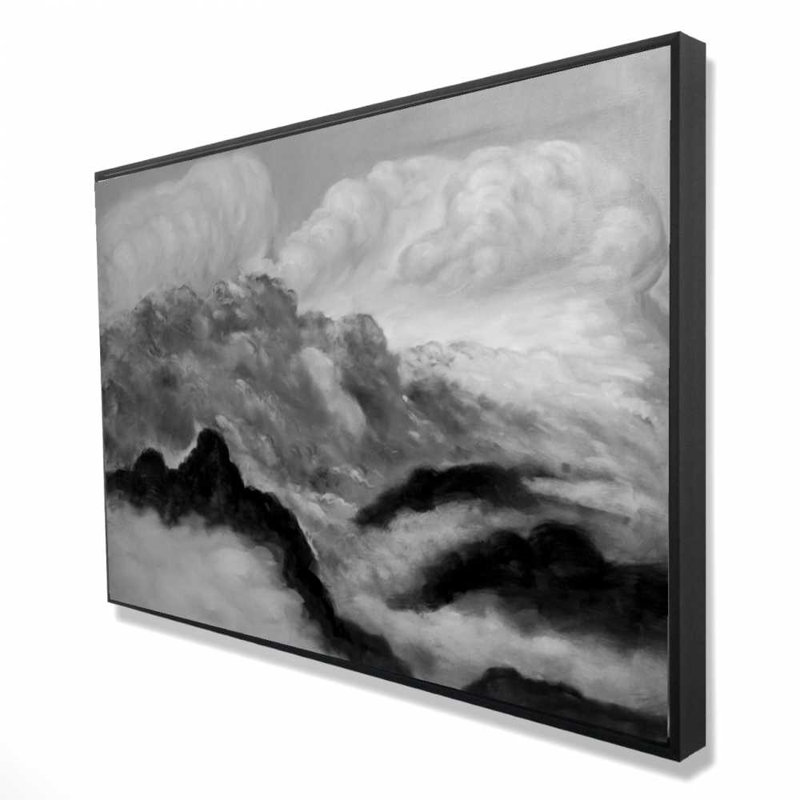 Toile encadrée avec nuages gris et montagnes blanches | Décoration intérieure
