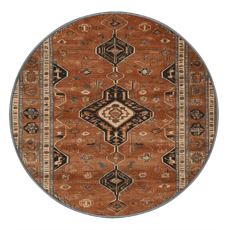 Machine Washable Persian Brown Area Rug, Round 5'