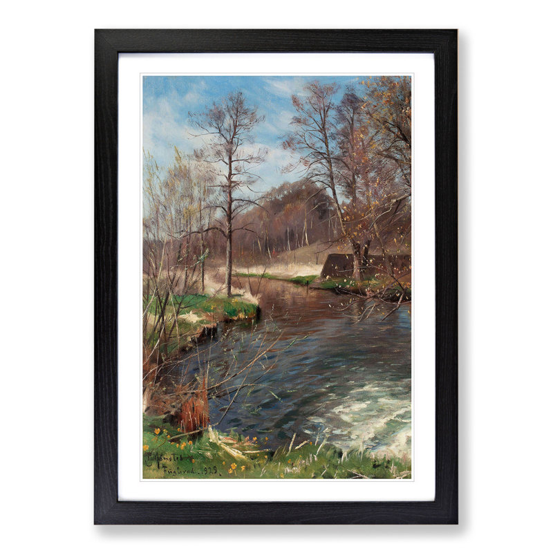 River Landscape - Picture Frame Graphic Art, 48cm H x 36cm W x 2cm D, Black Framed