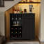 Armoire à café cannelée, armoire à vin moderne avec porte-verre et support à vin, armoires à vin avec rangement, buffet pour le salon, la cuisine, la salle à manger, noir