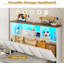 Cadre de lit Queen avec tête de lit bibliothèque, cadre de lit en bois Queen avec station de charge, 4 tiroirs de rangement et lumières DEL, avec ports USB de type C et USB, sans sommier, blanc-1689889487-1684055423