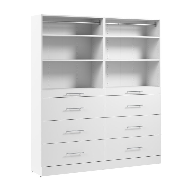Bestar Florence 71W X 16D Modular Reach-In Or Walk-In Closet System With Shelves And Drawers, Slab Style