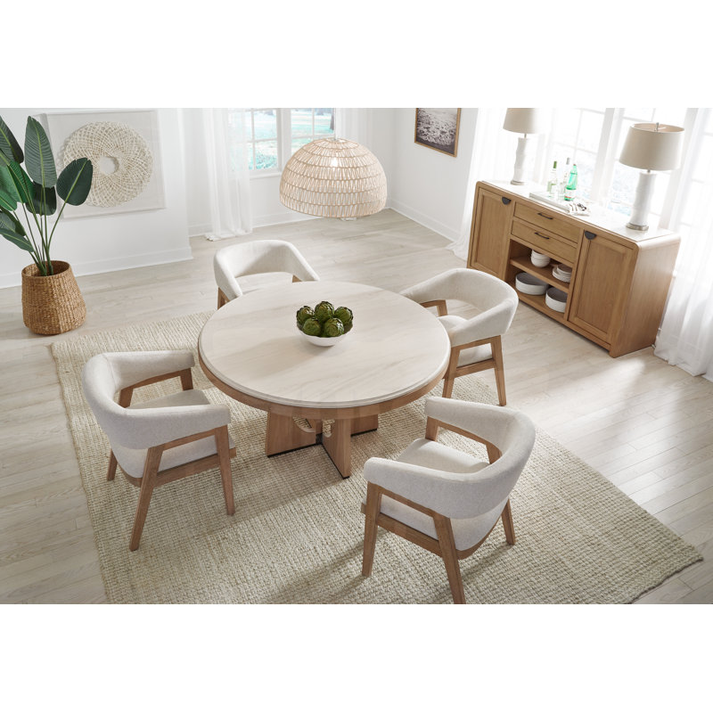 Arelle Round Stone Top Wood Base Dining Table 54"