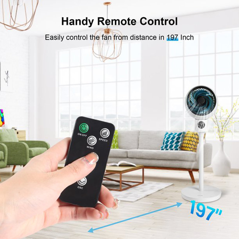 7" Oscillating Standing Fan With Remote Control 15H Timer 3-Speed Settings Adjustable Tilt