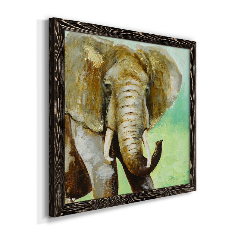 Painterly Elephant - Peinture sur toile encadrée, H 17 po x l 17 po x P 1 po, Cadre noir
