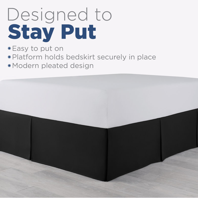 Martex Bed Skirt Easy Fit Lightweight 100% Microfiber Dust Hotel Quality, Black, King Inverted Pleat