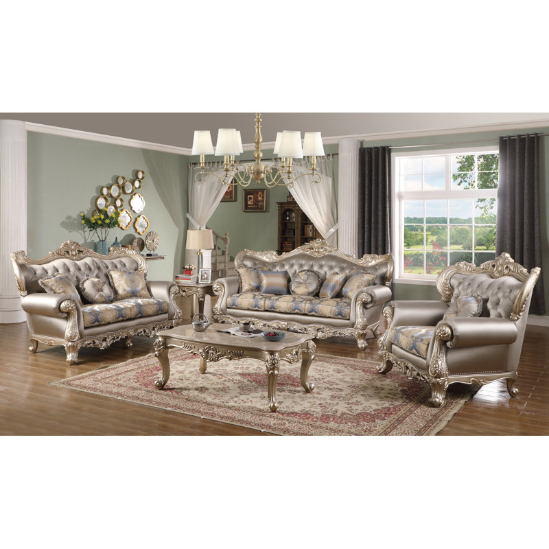 Chaise rembourrée bleu et champagne Ariel