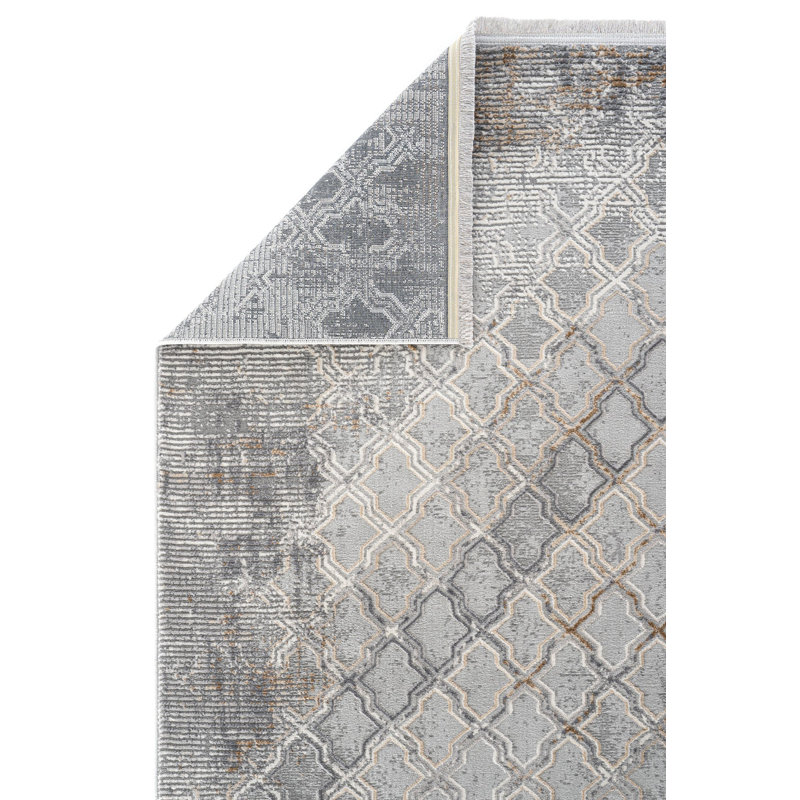 Rhon Geometric and Trellis Indoor / Outdoor Area Rug, Runner 2'7" x 14'9"