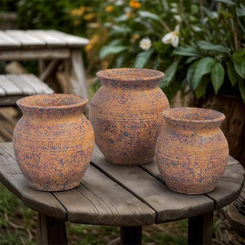 Ensemble de 3 pots décoratifs rustiques