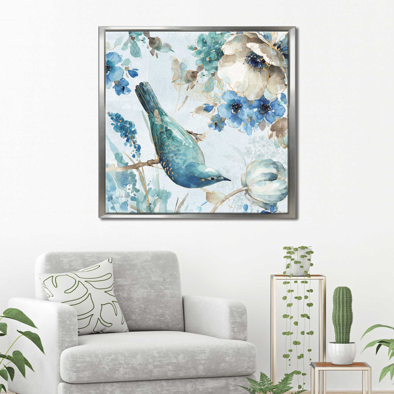 «Indigold II», reproduction de peinture à l'aquarelle, H 24 po x l 24 po x P 1,5 po, Cadre flottant argent