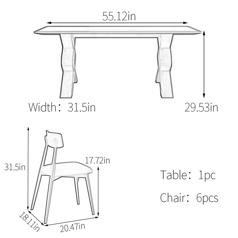 Ensemble de table de salle à manger en frêne, H 29,53 po x L 55,12 po x l 31,5 po, Gris