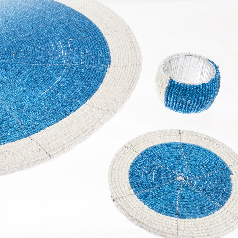 Cromwell Glass Patchwork Round, Blue/White