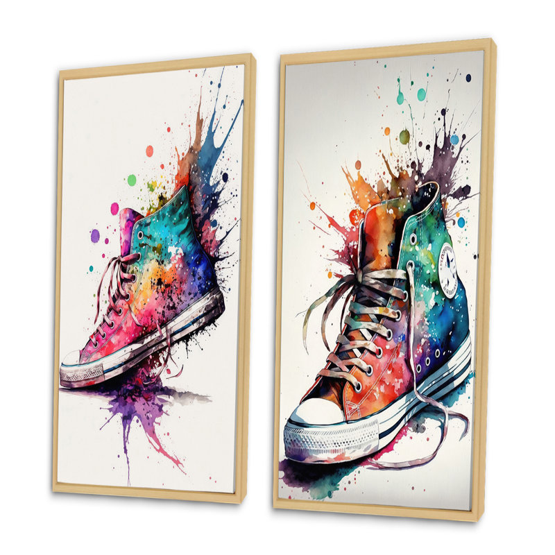 «Multicolor Sneaker Shoe», 2 pièces sur toile, H 40 po x l 40 po, Encadrement brun