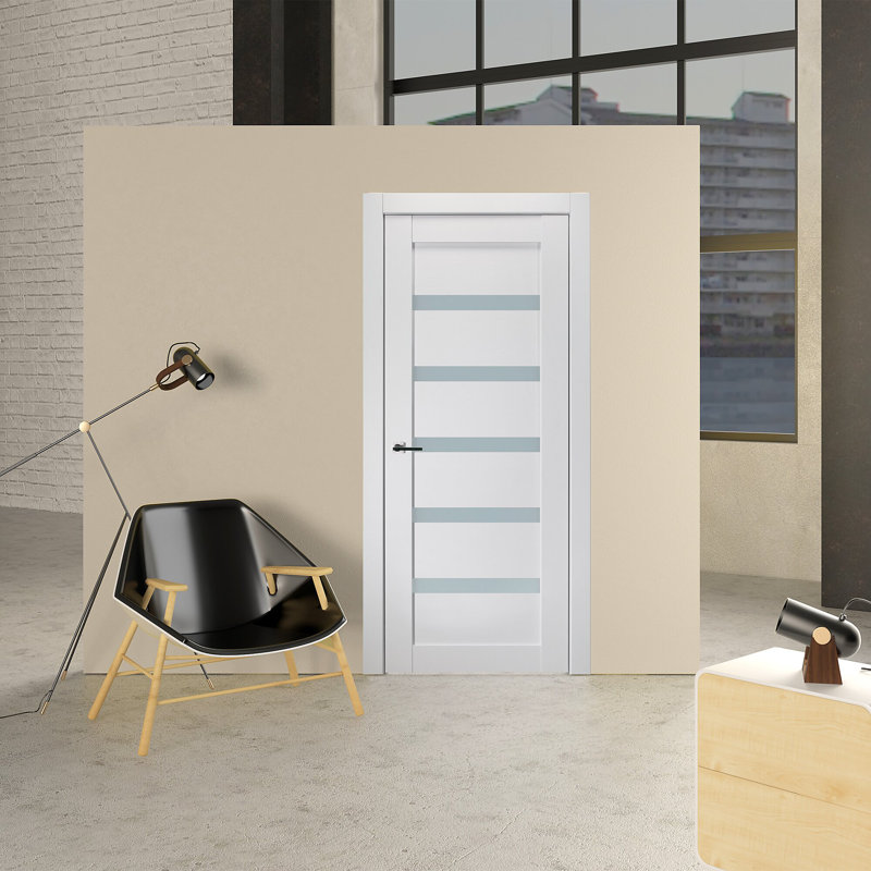 Snow White Frosted Glass and Composite Wood Interior Door Slab
