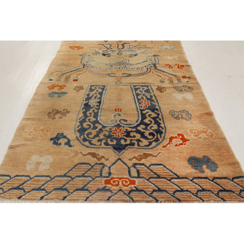 Tapis antique antique bleu / brun / orange fait à la main 4 pi 7 po x 8 pi 4 po