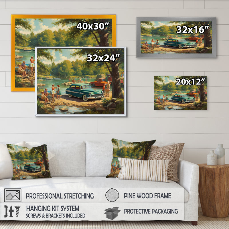 Rohena Flashback To Summer Holiday By The Lake III sur toile, H 12 po x l 20 po x P 1 po, Cadre photo noir