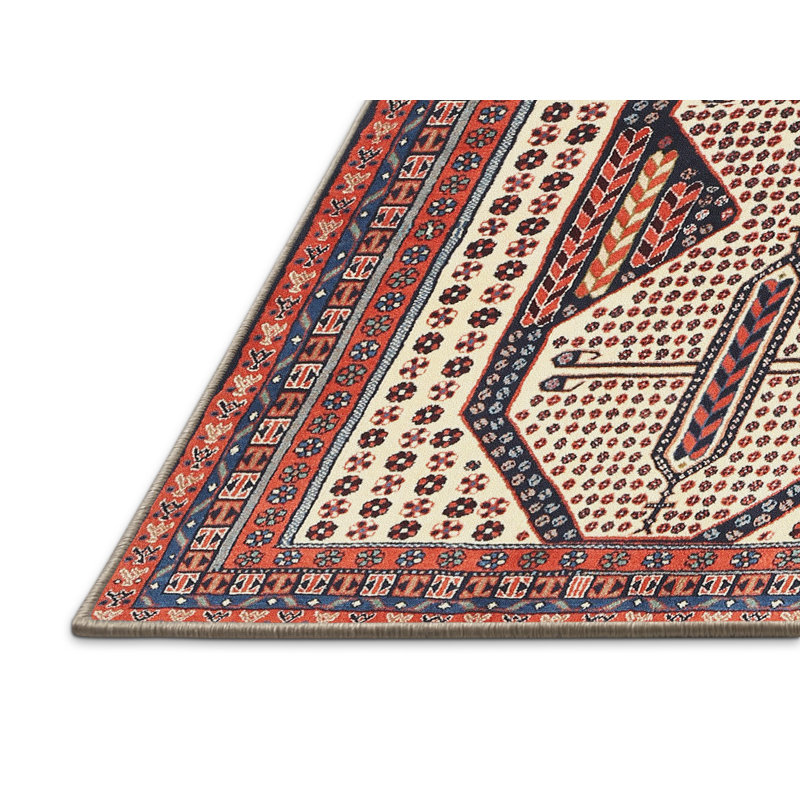 Tapis traditionnel rouge / bleu, Rectangle 5 pi x 7 pi