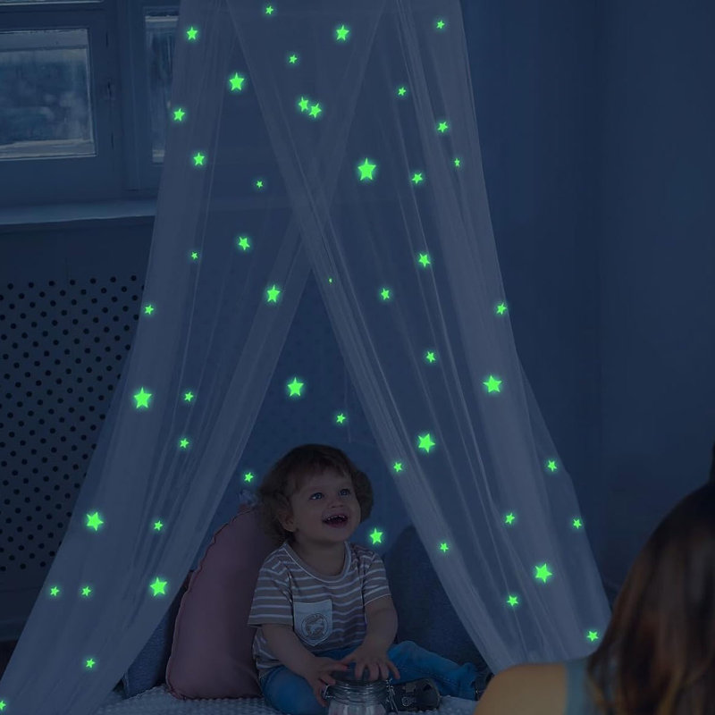 Bed Canopy with Fluorescent Stars Glow in Dark, Twin Or Full Size Beds, Fire Retardant Fabric