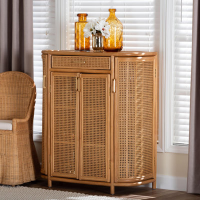 Bali & Pari Mckenna Natural Rattan Storage Cabinet - Handwoven Wicker Accent Cabinet, Boho Coastal Style For Living Room Or Entryway, 1-Drawer