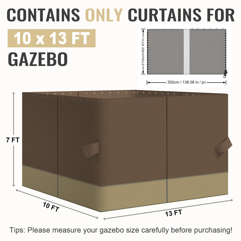 4-Panel Outdoor Gazebo Curtains, 82.7" H x 120" W156" D, Brown/Khaki