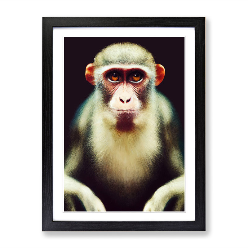 A Monkey Portrait No.1 - Wall Art, Black Framed, 34cm H x 25cm W x 2cm D