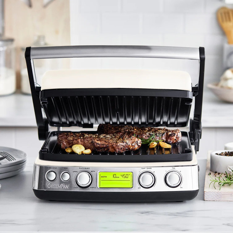  GreenPan Electric Indoor Stainless Steel 6-in-1 Contact Grill  and Griddle, Healthy Ceramic Nonstick, Dishwasher Safe Reversible Plates,  PFAS-Free, Sandwich Panini Press, Gourmet, Dual Temperature: Home & Kitchen