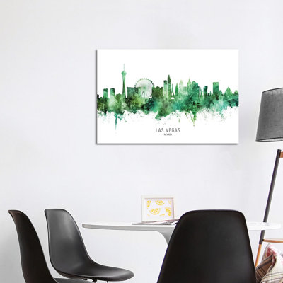 Las Vegas Nevada Skyline Green by Michael Tompsett - Wrapped Canvas Painting