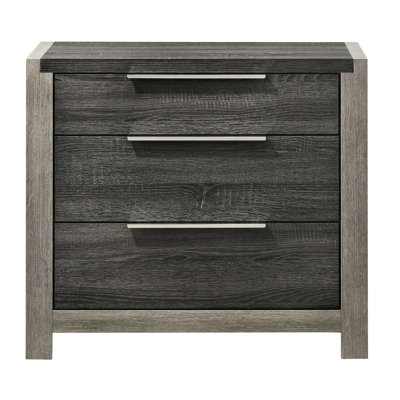 Table de chevet contemporaine à 3 tiroirs au fini gris, table de chevet en bois, longues poignées en métal, l 30 po x P 16 po H 23 po, article enchanteur pour la salle à manger