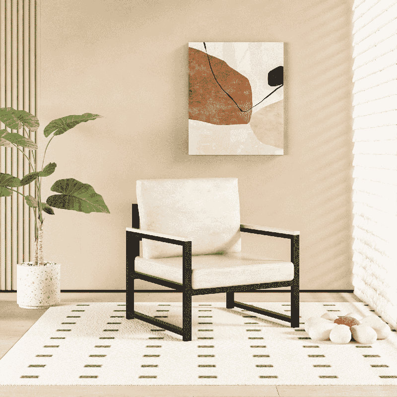 Chaise d'appoint Mid-Century moderne avec structure en bois, fauteuil de lecture en cuir polyuréthane, siège de lecture pour les loisirs et cabine pour salle de séjour