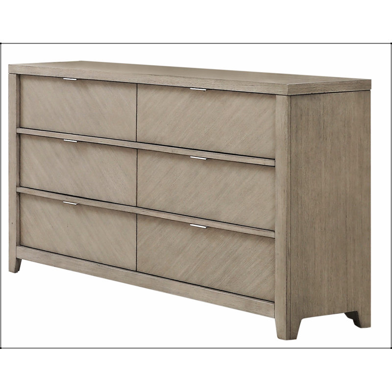 Commode élégante à 6 tiroirs avec motif à chevrons, espace de rangement spacieux pour les maisons modernes et transitionnelles.
