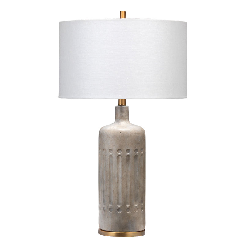 Annex Grey and Antique Brass Table Lamp with White Linen Shade