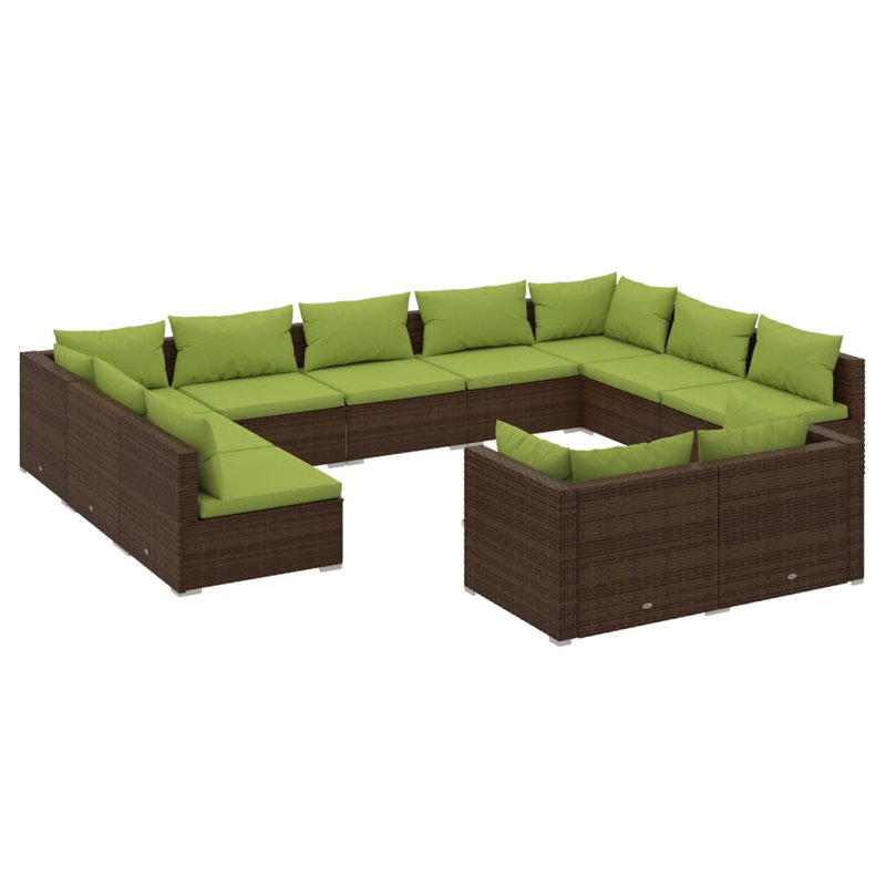 11 Piece Lounge Sofa Seating Group, Brown, Green