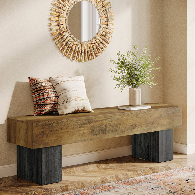 63-inch farmhouse Wooden Indoor bench for Entryway, Bedroom, Brown