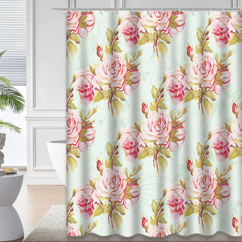 Rideau de douche imperméable à motif floral rose avec 12 crochets, L 72 po x l 72 po