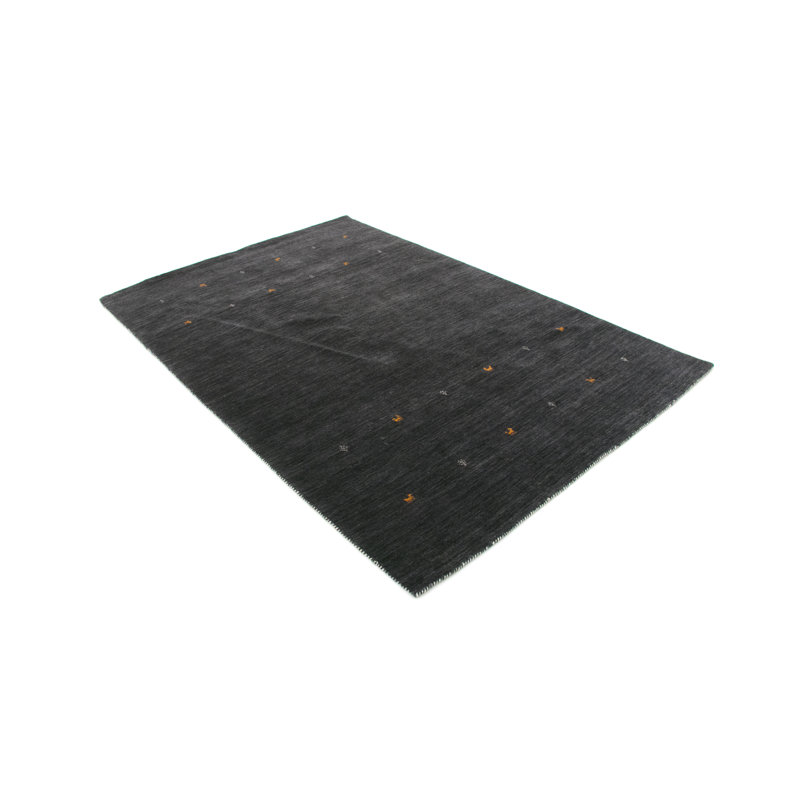 Handwoven Wool Gabbeh Uni Black Rug, Rectangle 80 x 150cm