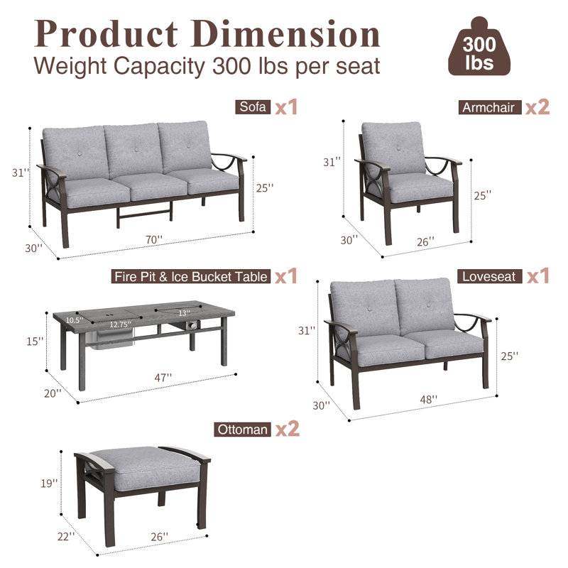 Dorisann 7 - Person Patio Conversation Set with Cushions, Gray