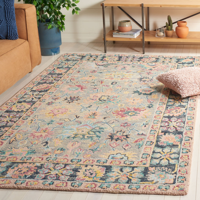 Creasman Oriental Hand Tufted Wool/Cotton Area Rug in Pink/Gray, Rectangle 3" x 5"