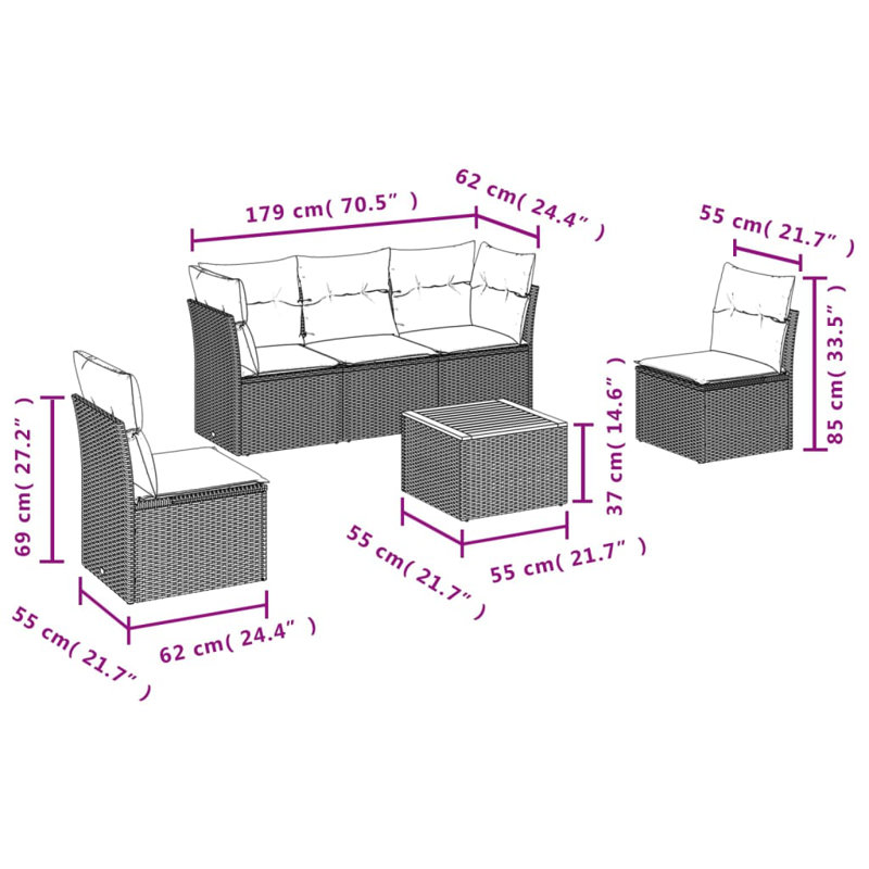 Ensemble de canapé de jardin modulaire en rotin PE Vidaxl, Coussin gris / cadre gris