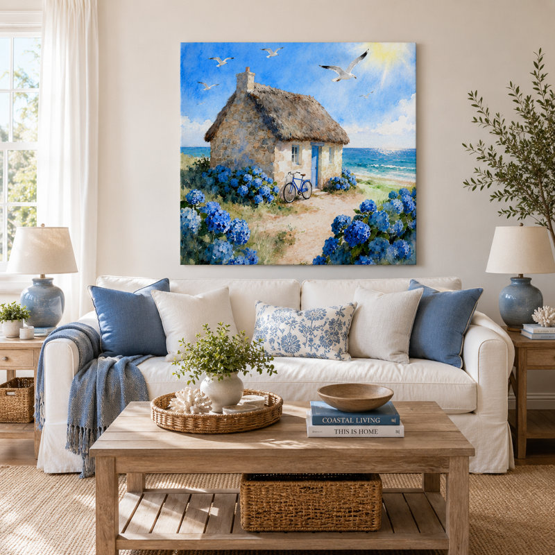 Art mural sur toile Seaside Stone Cottage, l 40 po x H 40 po x P 1,5 po