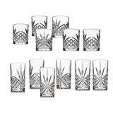 Dublin Crystal 12 Piece Double Old Fashion & Highball Glassware Set
