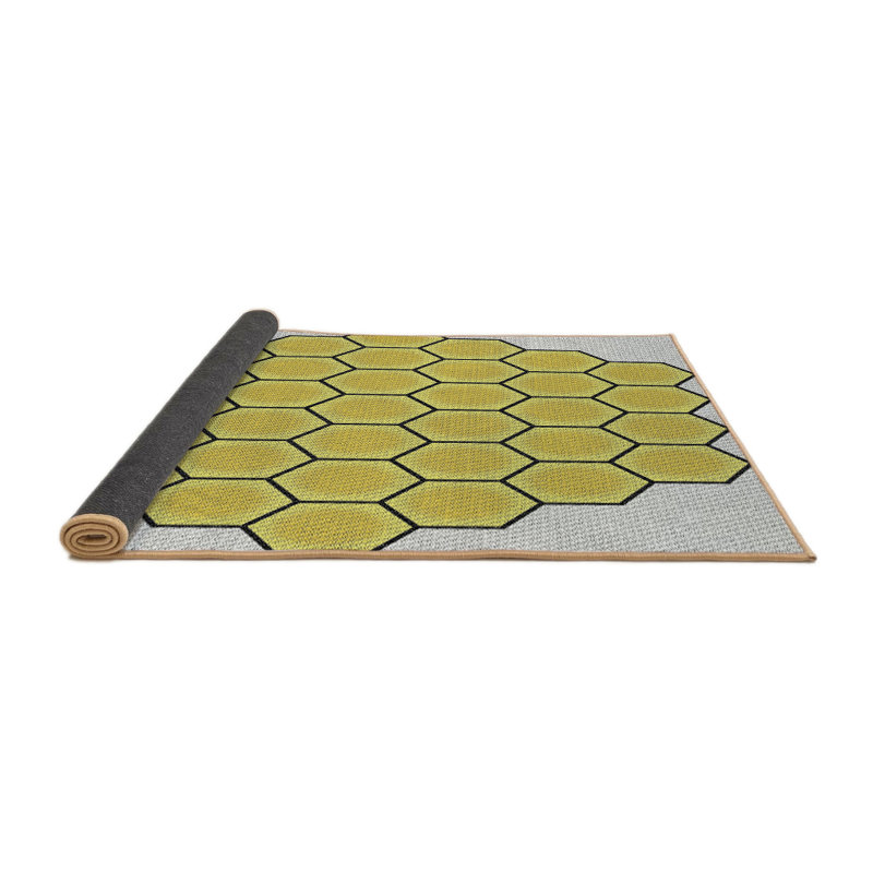 Tapis jaune/gris à motifs Hollie, Rond 8 pi