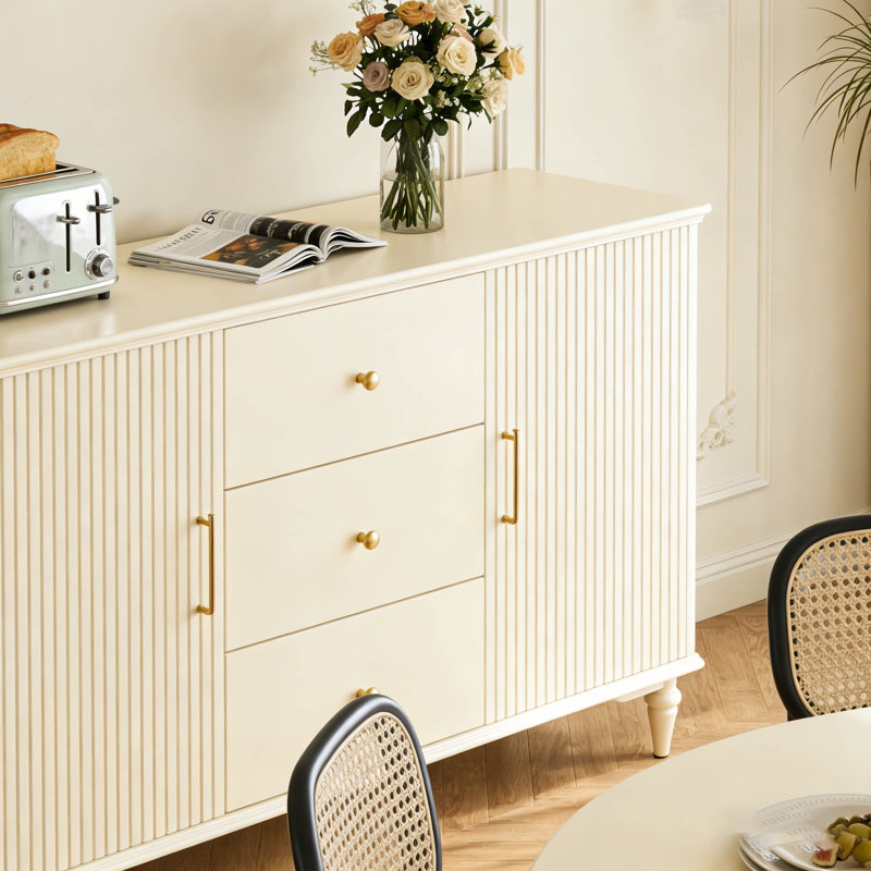 Buffet de rangement de style français crème, H 35,43 po x l 59,05 po x P 15,74 po