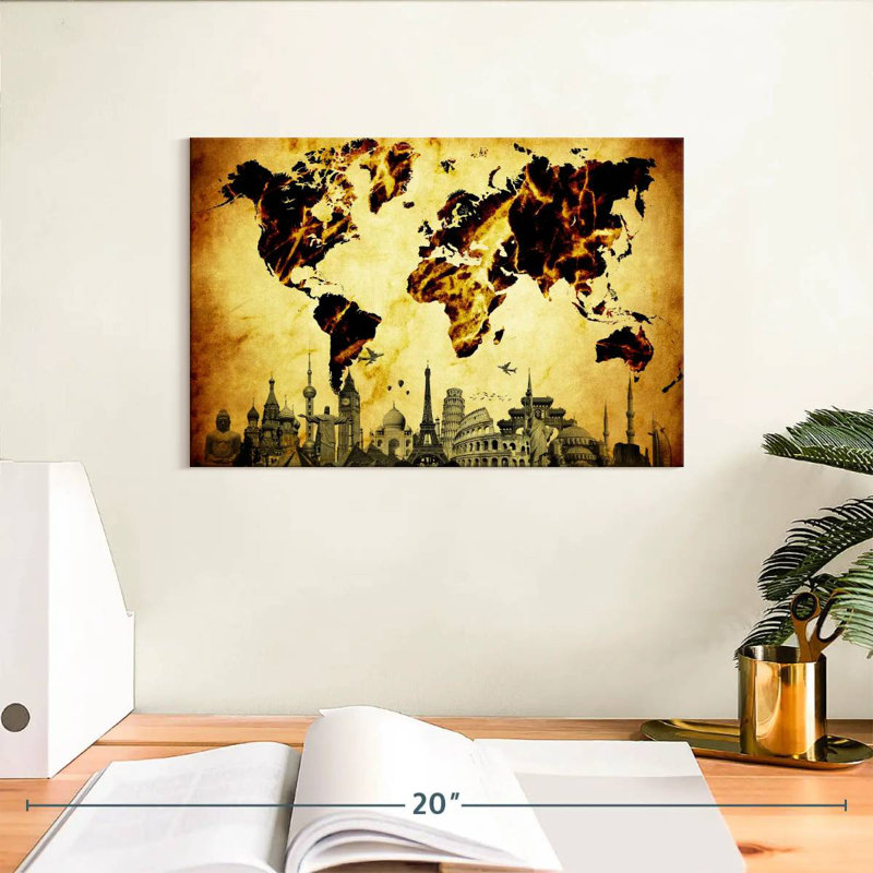 Aliaz Fiery Amber World Map, 8" H x 12" W