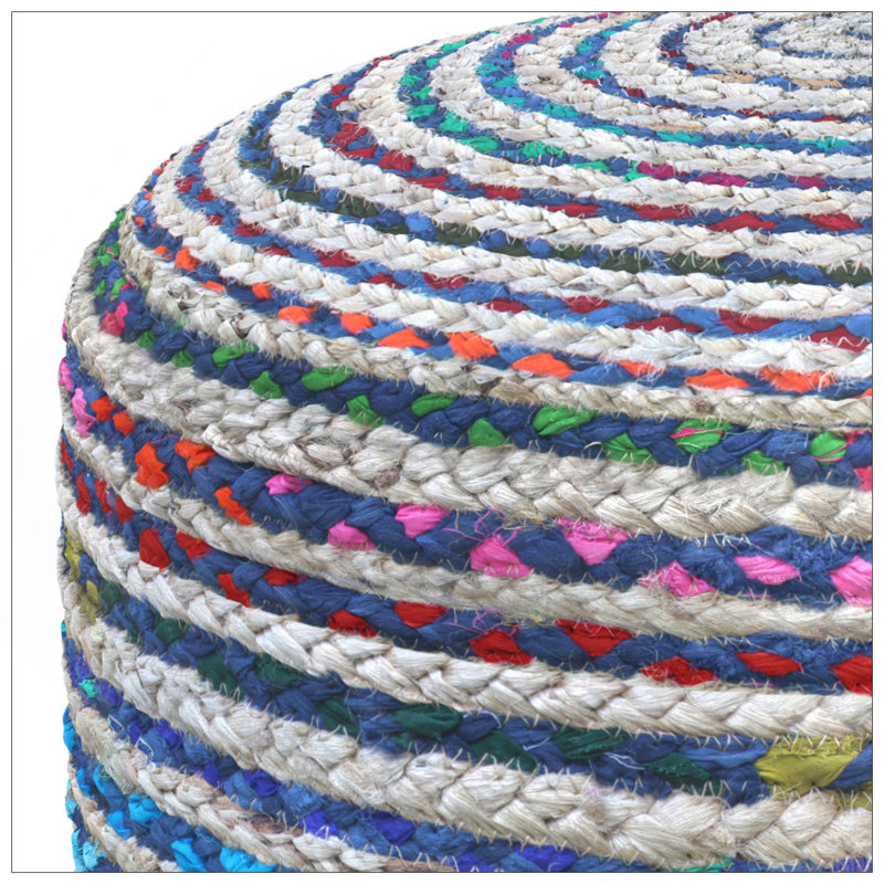 Pouf rond en jute et coton bleu tissé à la main 20 pouces Margo