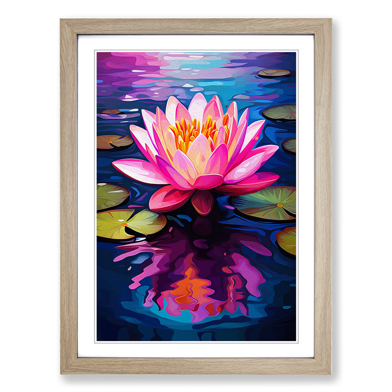Water Lily Pop - Framed Print, 34cm H x 25cm W x 2cm D, Oak 
