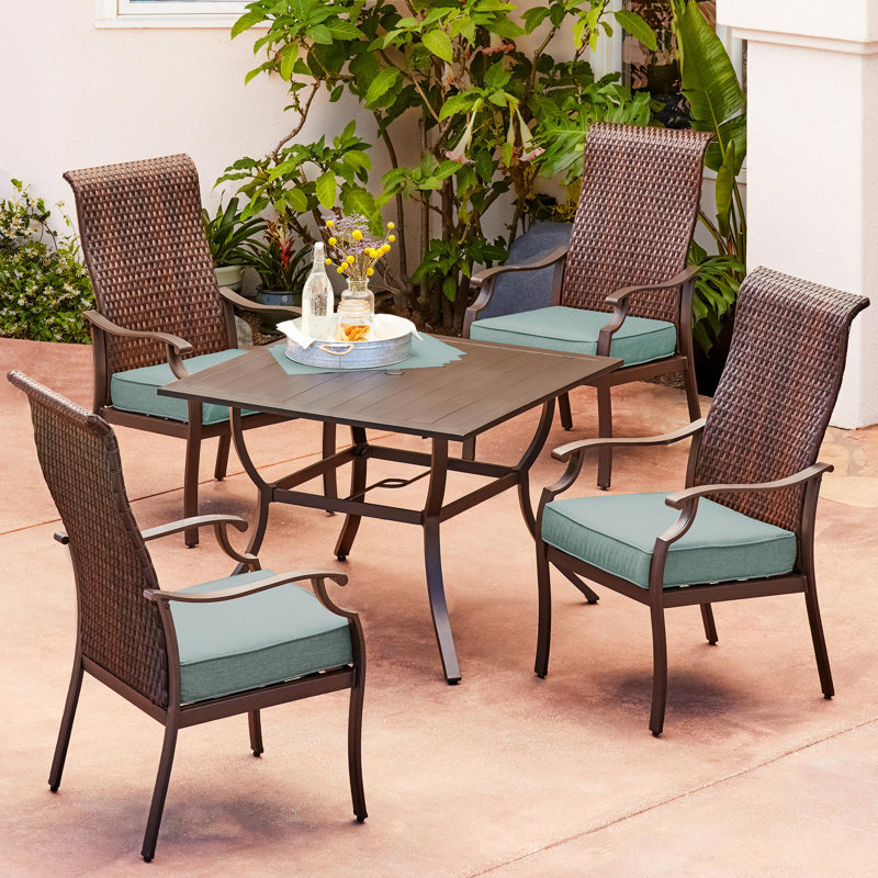 Ensemble repas 5 pièces avec coussins Pedersen, Bleu sarcelle