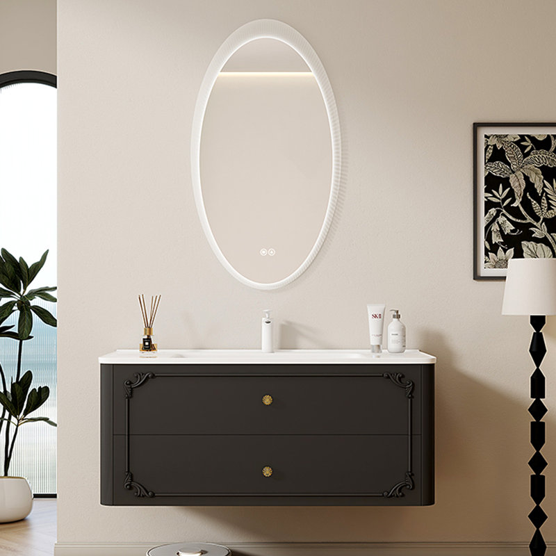 French style simple bathroom cabinet, Black