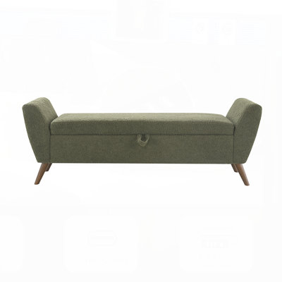 60'' Modern Storage Bench with Mid-Century Wood Legs, Comfort Padded for Living Room and Bedroom, Spacious and Stylish