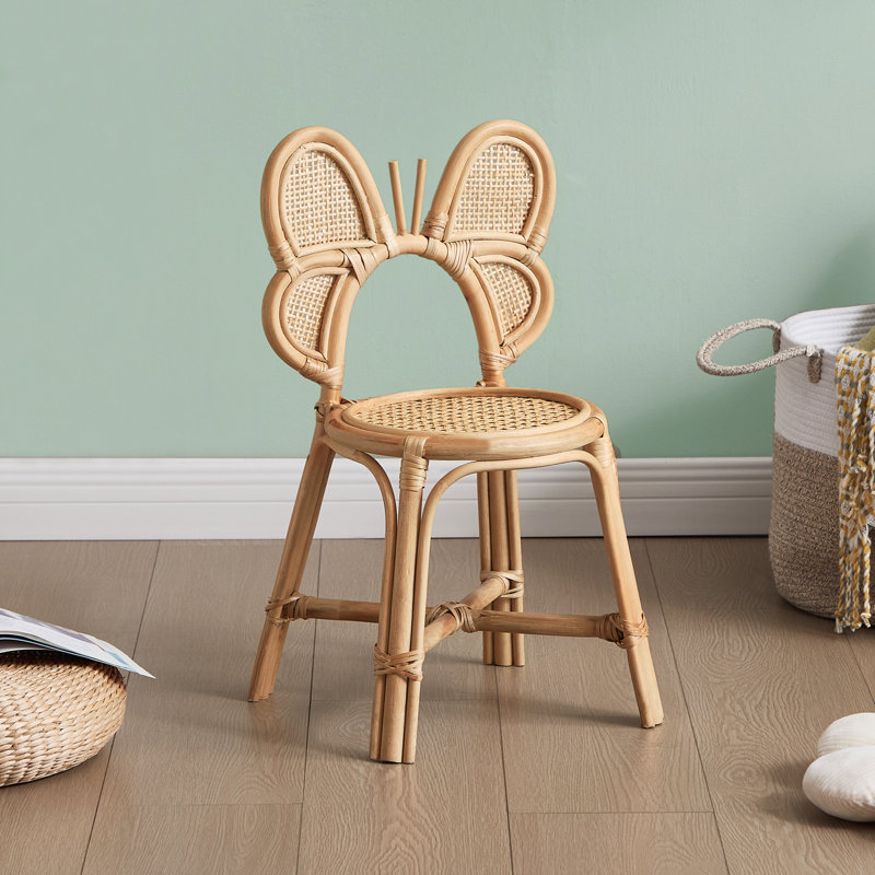 Cleto Rattan Kids Chair With Butterfly Back, Novelty Chair For Playroom/Kids Room/Bedroom