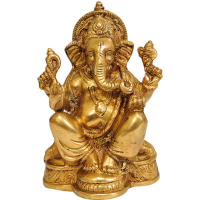 Handmade 5" Brass Lord Ganesha Sculpture – Maharashtrian Style, Ornate Detailing, Indian Hindu Deity Idol for Home Temple, Meditation & Gift